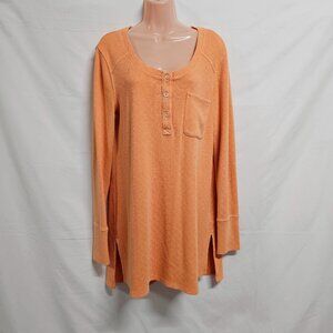 by Anthropologie Thermal V Neck Babydoll Tunic Women Size M Orange Cotton